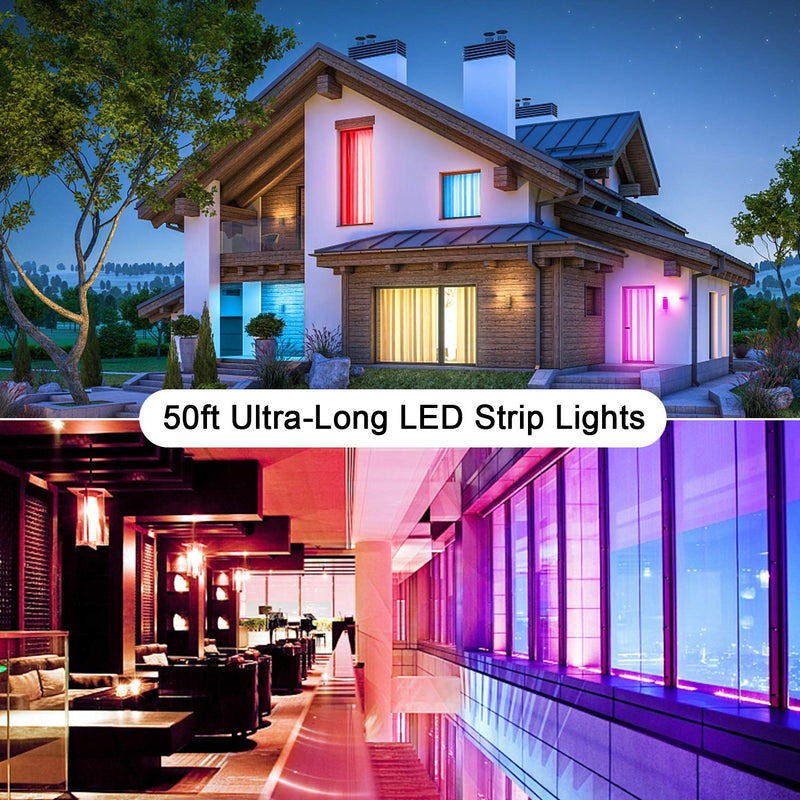 [AUSTRALIA] - LED Strip Lights 50ft, Hiromeco Music Sync LED Lights Bluetooth App Controlled with Remote Mic Color Changing, 5050 Smart RGB Rope Lights for Kids Kitchen Room Lights (APP+Remote+Mic+3 Button) 
