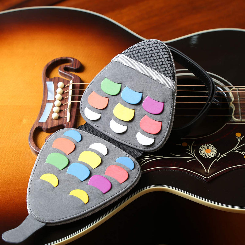 PlasMaller Guitar Pick Holder Case Bag with 24pcs Acoustic Electric Guitar Colorful Picks 0.46mm/ 0.71mm/ 0.96mm + Little Picks Holder Set (Black) Black