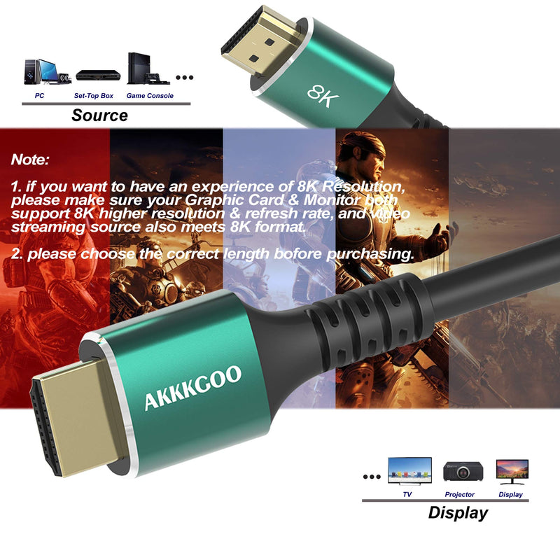 AKKKGOO 8K HDMI Cable 10ft HDMI 2.1 Cable Real 8K, High Speed 48Gbps 8K(7680x4320)@60Hz, 4K@120Hz, HDCP 2.2, 4:4:4 HDR, 3D, eARC Compatible with Apple TV, Samsung QLED TV (3M) 10ft/3m