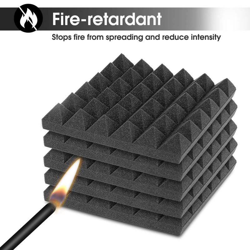 [AUSTRALIA] - Little-Lucky Acoustic Foam Panels,Flame Retardant SoundProof Padding Foam Panels,1" X 12" X 12" Studio Foam Pyramid Tiles Sound Absorbing Dampening Foam Treatment Wall Panels -12Pack (12Pack, Black) 12Pack 