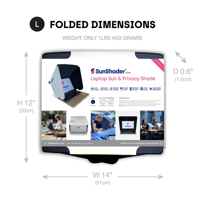 SunShader 3 - Laptop Sun Shade & Sun Glare Heat Shield for Working Outside (Large, White) Patent 10963010 Large v3.0
