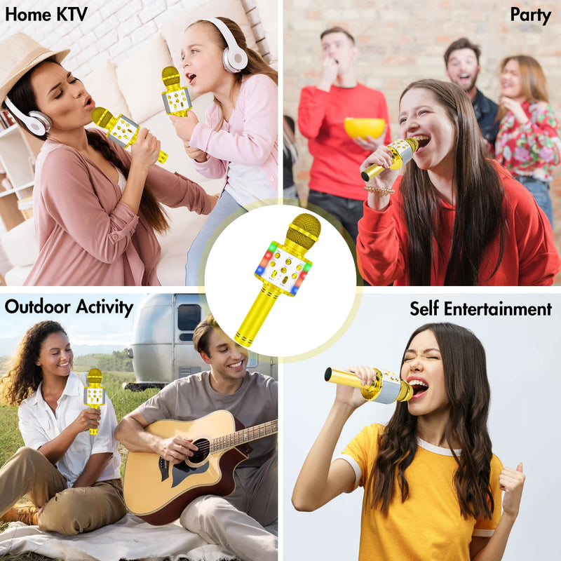 [AUSTRALIA] - Karaoke Microphone for Kids, Fun Toys Karaoke Machine with Bluetooth & LED Lights, Home KTV Birthday Party Player, Christmas Stocking Stuffers for 5 6 7 8 9 10+ Years Old Girls Boys Teens(Gold) Gold 