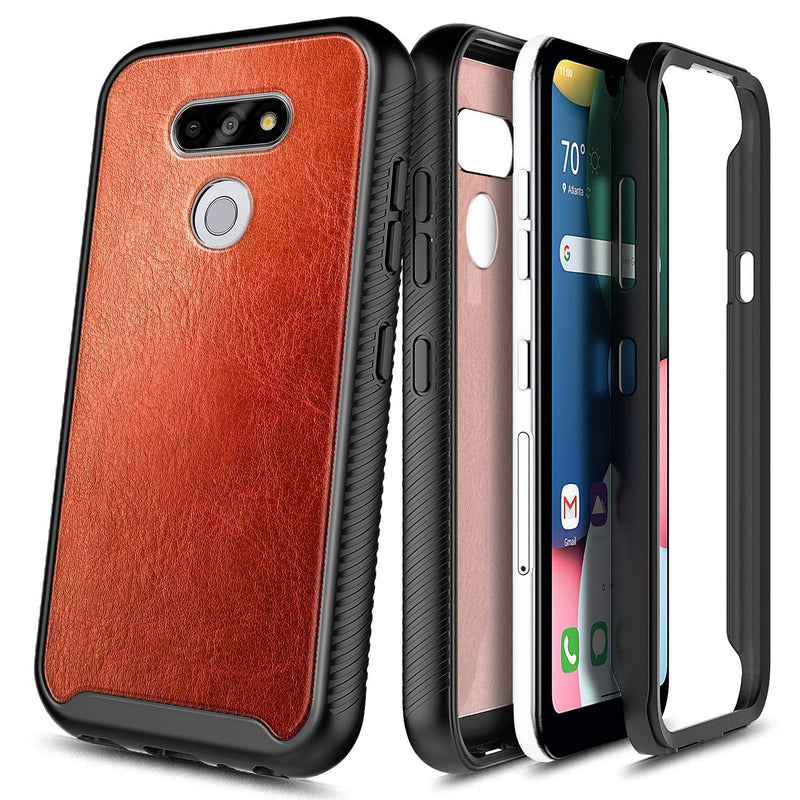 E-Began Case for LG Phoenix 5, K31 Rebel (L355DL) with [Built-in Screen Protector], Full-Body Protective Case Cover for LG Aristo 5/K31/Tribute Monarch/K8X/Fortune 3/Risio 4 -Cowhide Leather Brown