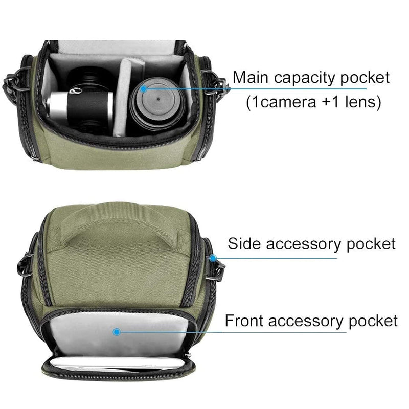 CADeN Compact Camera Shoulder Crossbody Bag Case Compatible for Nikon, Canon, Sony SLR/DSLR Mirrorless Cameras and Lenses Waterproof Green Small