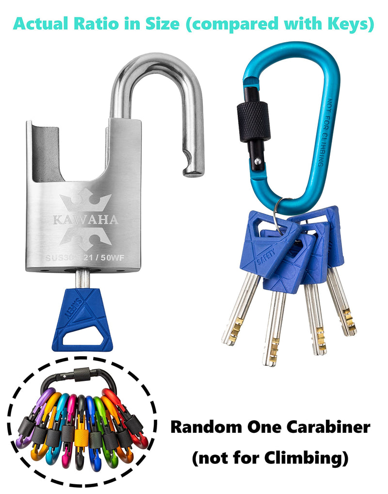 KAWAHA 21/60KD-5K High Security Stainless Steel Shrouded Padlock with Key for Both Indoor and Outdoor use (SUS304 Stainless Steel, Heavy Duty, Anti-Rust) (2-3/8 in. (60mm), Keyed Different - 5 Keys) 2-3/8 in. (60mm)