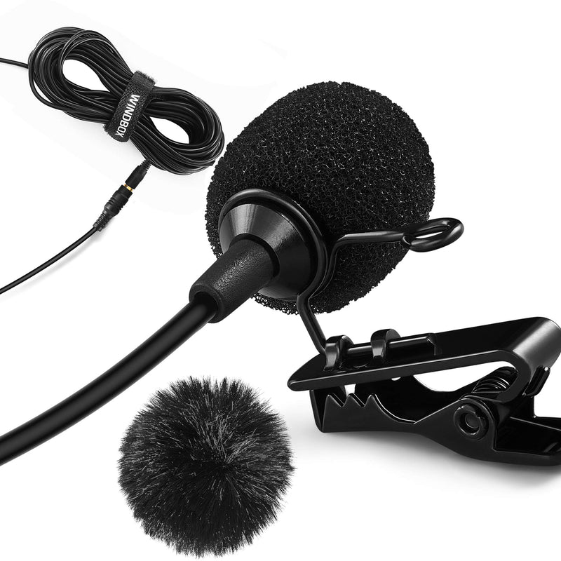 [AUSTRALIA] - Clip On Microphone, WindBox 19 Feet Single Head Omnidirectional Lavalier Lapel Shirt Microphone for Video Recording, Cell Phone Mic for iPhone Android Smartphone, Camera, YouTube, Interview, Studio 