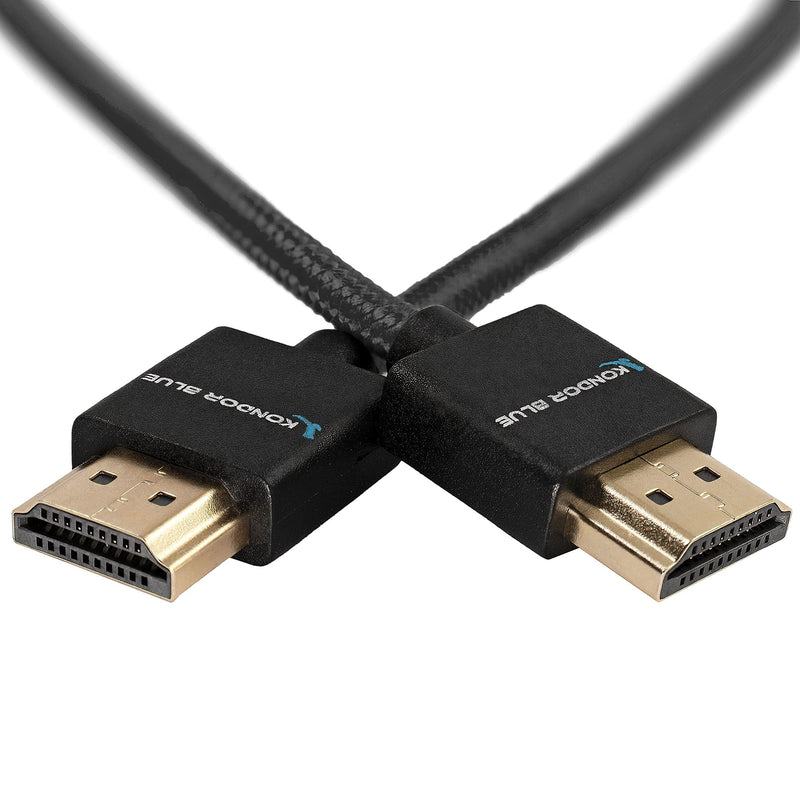 [AUSTRALIA] - KONDOR BLUE Full HDMI Thin Short Straight Nylon Braided Cable for On-Camera Film Cinema Monitors | 2.0 High Speed 4K 3D HDR | | 3840 x 2160-30Hz | 18Gbps MetaData | 16" | Black Straight Braided | Full HDMI 