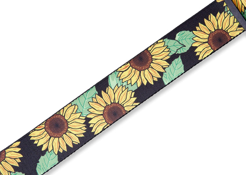 Levy's Leathers 2" Polyester Guitar Strap Sunflower Design; Black, Yellow, Green, and Brown (MP2-009)