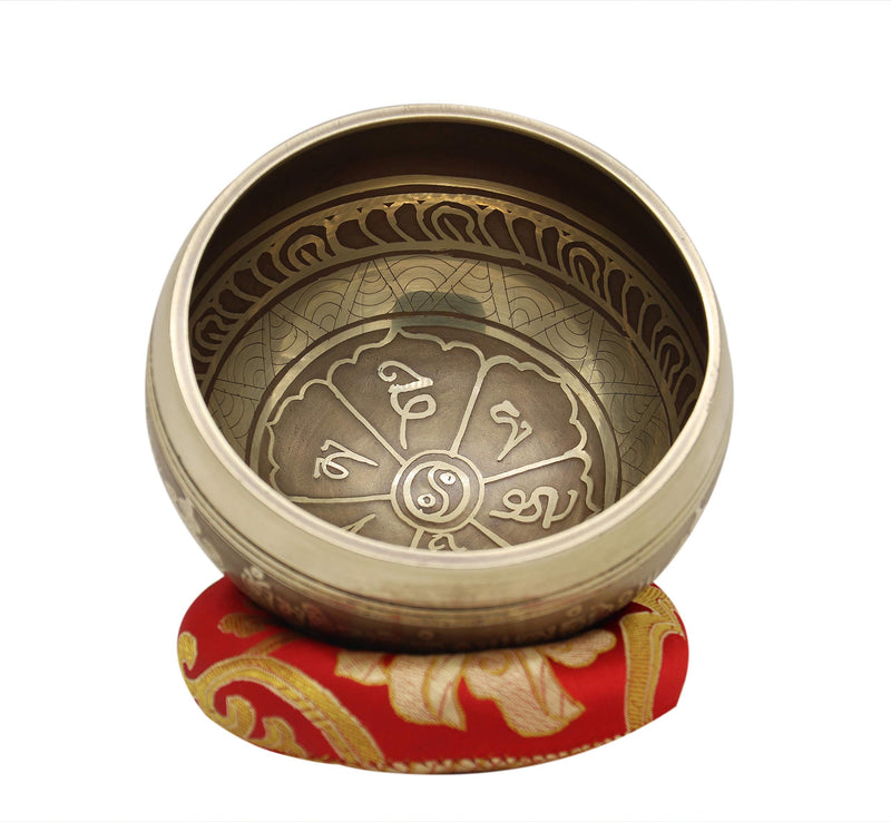 Khusi 9cm Devine Tibetan singing bowl set, Beautiful hand Carved Piece of art, Best for Chakra healing, and Mindfulness, Idol gift spiritual gift.