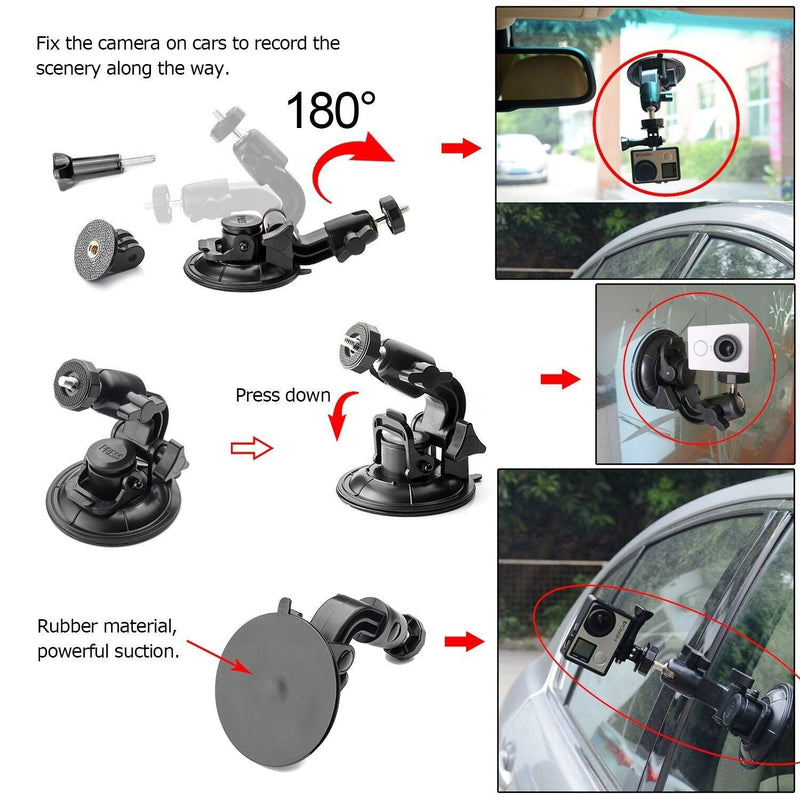 [AUSTRALIA] - ASOCEA Action Camera Suction Cup Mount Car Windshield Camera Holder Tripod Adapter Universal Screw Compatible with Gopro Hero Max,Hero 9 8 7 6 5 4 Black/AKASO EK7000/Brave 4/Dragon Touch/DJI OSMO 