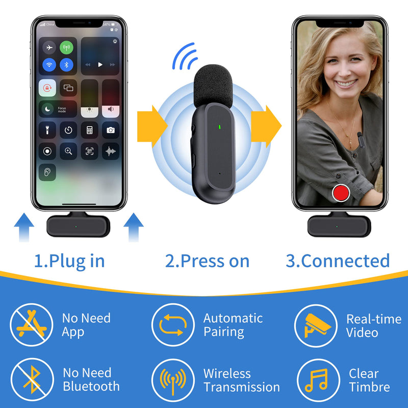 [AUSTRALIA] - 2 Pack Professional Wireless Lavalier Microphone for Android, iPhone iPad with Adapter Included Noise Reduction Plug-Play Clip on Lapel Mic for Youtube, Recording, Vlog, Facebook Live Streaming 