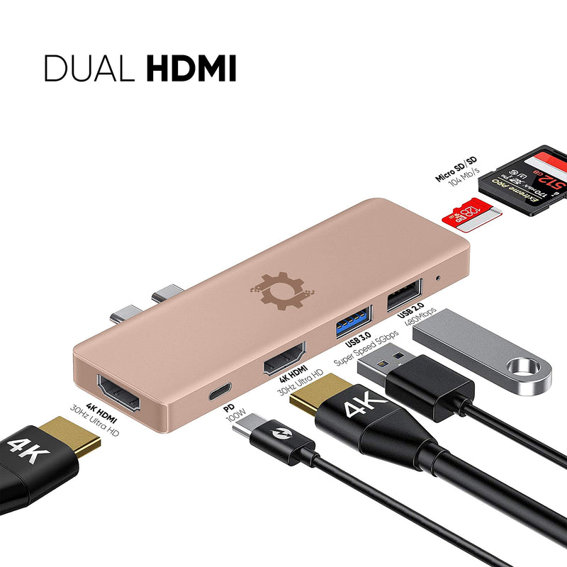 NOV8Tech USB C Hub Triple Display Dual 2 HDMI Multiport Adapter Dongle for MacBook Air 2020 2019 2018, 7in2 Gold Type C Hub, USB C 100W PD Power Charging, SD & Micro SD Card Reader, USB 3.0 & USB 2.0 7 in 2 Dual HDMI 7 in 2 Dual HDMI Gold