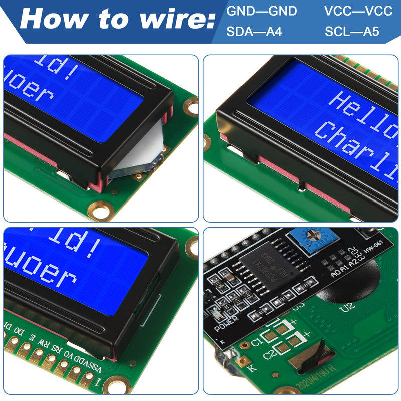 Weewooday 8 Pieces IIC/ I2C/ TWI LCD Serial Interface Adapter and LCD Module Display Backlight Compatible with Arduino R3 MEGA2560 (Blue,LCD 1602 16 x 2) LCD 1602 16 x 2 Blue