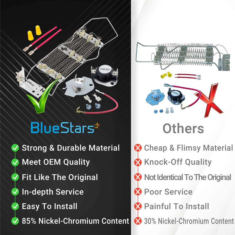 4391960 & 279816 Dryer Heating Element with Dryer Thermal Cut-off Kit by BlueStars - Exact Fit for Whirlpool & Kenmore Dryers - Replaces WP4391960 AP3109438 3399848 AP3094244