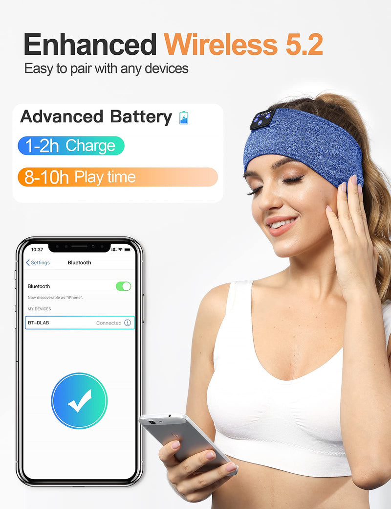 Fulext Sleep Headphones Bluetooth Headband,Sleeping Headphones Sports Headband Headphones, Long Time Play Sleeping Headsets with Built in Speakers Perfect for Workout,Running,Yoga Blue&Blue