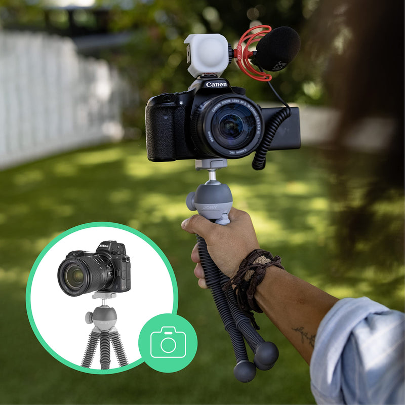 JOBY PodZilla Large Flexible Tripod with Ball Head Included, for Compact Mirrorless Cameras or Devices up to 2.5kg, Gray, JB01661-BWW