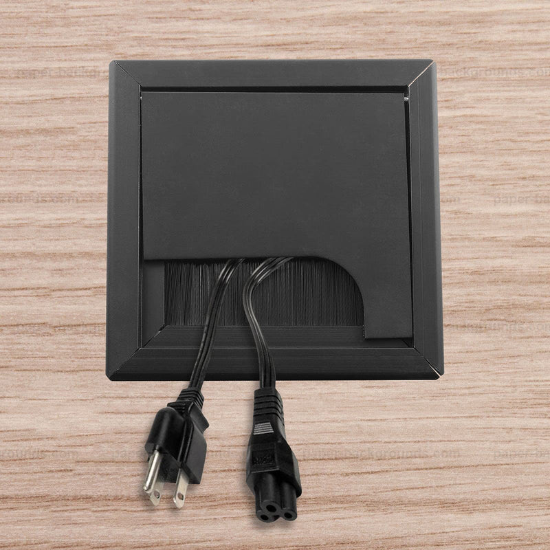 Bonsicoky 2Pcs Square Brush Desk Cord Grommet 3 Inch 80mm x 80mm Dust-Proof Metal Desk Cable Hole Cover for Computer Desk, Office Desk, Black