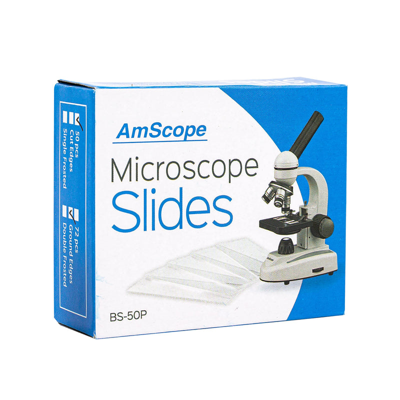 AmScope BS-50P-100S-22 Pre-Cleaned Blank Ground Edge Glass Microscope Slides and 100pc Pre-Cleaned Square Glass Cover Slips Coverslips
