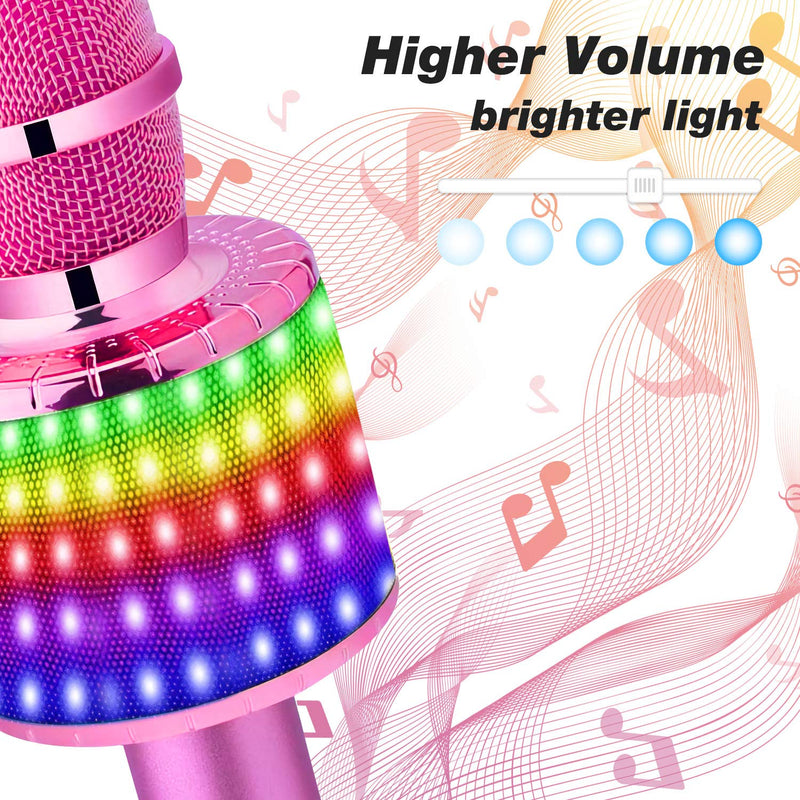 [AUSTRALIA] - 4 in 1 Wireless Bluetooth Karaoke Microphone with LED Lights,Handheld Portable Microphone for Kids, Home KTV Player with Record Function, Compatible with Android & iOS Devices (Pink) Pink 