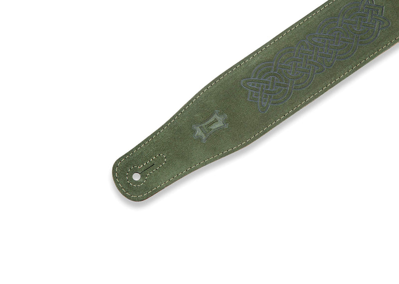 Levy's Leathers 2.5" Suede Leather Guitar Strap Celtic Knot Emboss Design; Green (MS26CK-GRN) Suede Green