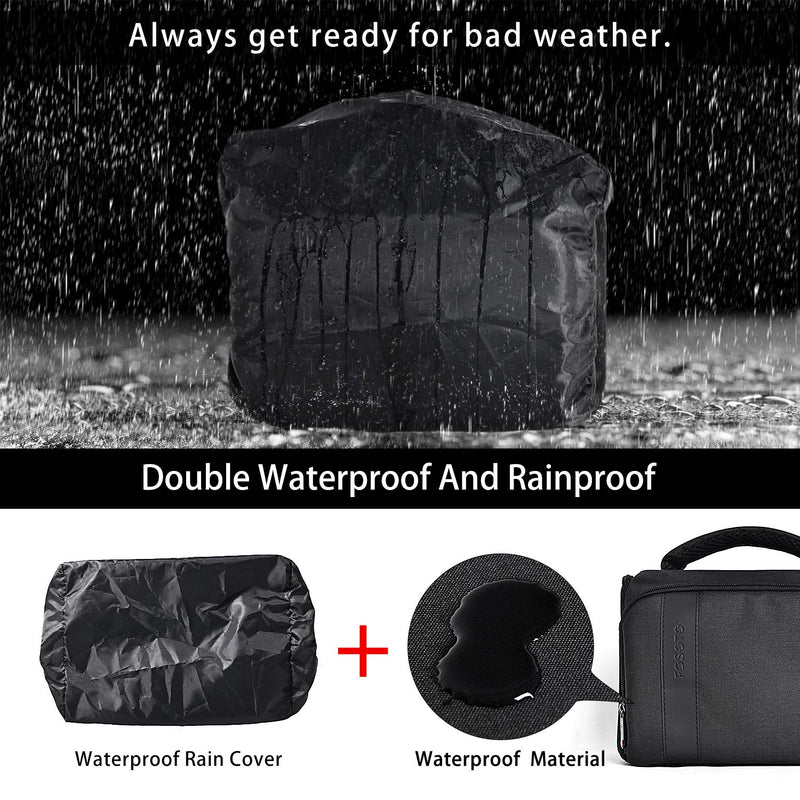 FOSOTO Waterproof (with Rain Cover) Shoulder Camera Case Bag Compatible for Nikon D5600 D750 D3300 Canon Rebel SL2 T7i EOS 80D 60D Sony A77II a68 a99II Travel DLSR SLR Camera Bags Black