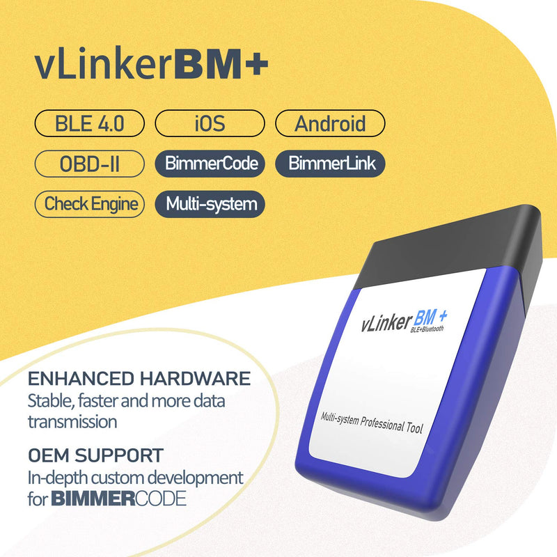 Vgate vLinker BM Plus Bluetooth BLE OBD2 Scanner for BMW/Mini, Works with iPhone & Android Unlock Car Hidden Features in BimmerCode, OBD II Diagnostic Tool