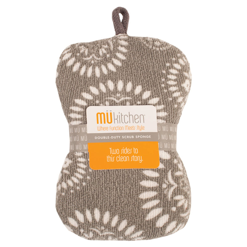 MÜkitchen | Sponge for Dishes and Household Cleaning | Microfiber Print & a Non-Scratch Scrub Pad | Washable & Reusable | Set of 4 | Medallion Gray