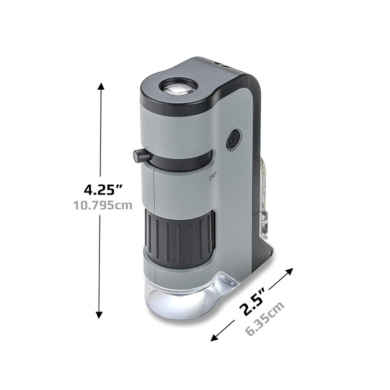 Carson MicroFlip 100x-250x LED and UV Lighted Pocket Microscope with Flip Down Slide Base and Smartphone Digiscoping Clip (MP-250 or MP-250MU) Single Pack