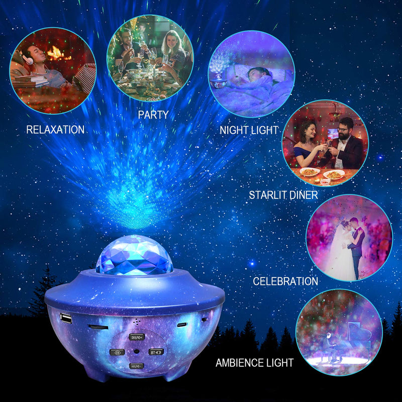 Star Projector Galaxy Light Projector, Night Light Projector with Music Speaker, Ocean Wave Projector Starry Projector with Voice Control and Timer for Kids & Adults/Bedroom/Party/Home Decor