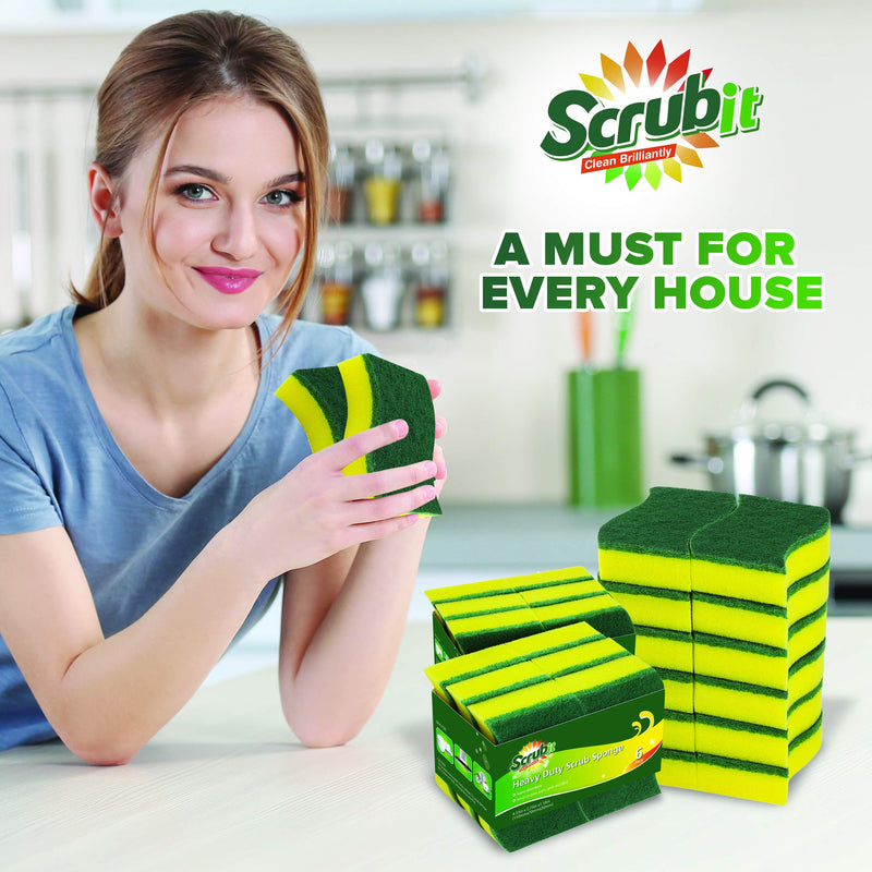 (24 Pack) Heavy Duty Scrub Sponges by SCRUBIT – Kitchen Dish, Sink and Bathroom Cleaning Scrubber Sponge - with Non-Smell Scouring Pad 6 Count (Pack of 4)