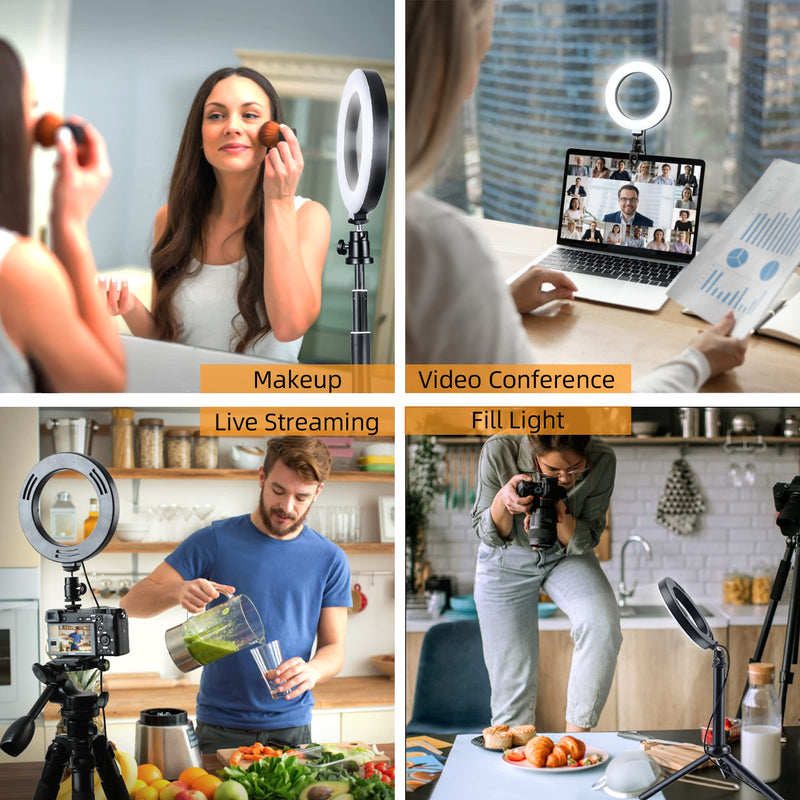 Video Conference Lighting 6" Ring Light with Stand for Laptop Computer Adjustable LED Desk Ring Light Selfie Ringlight for Live Streaming,Zoom Lighting,Webcam Chat,Makeup,Self Broadcasting/YouTube