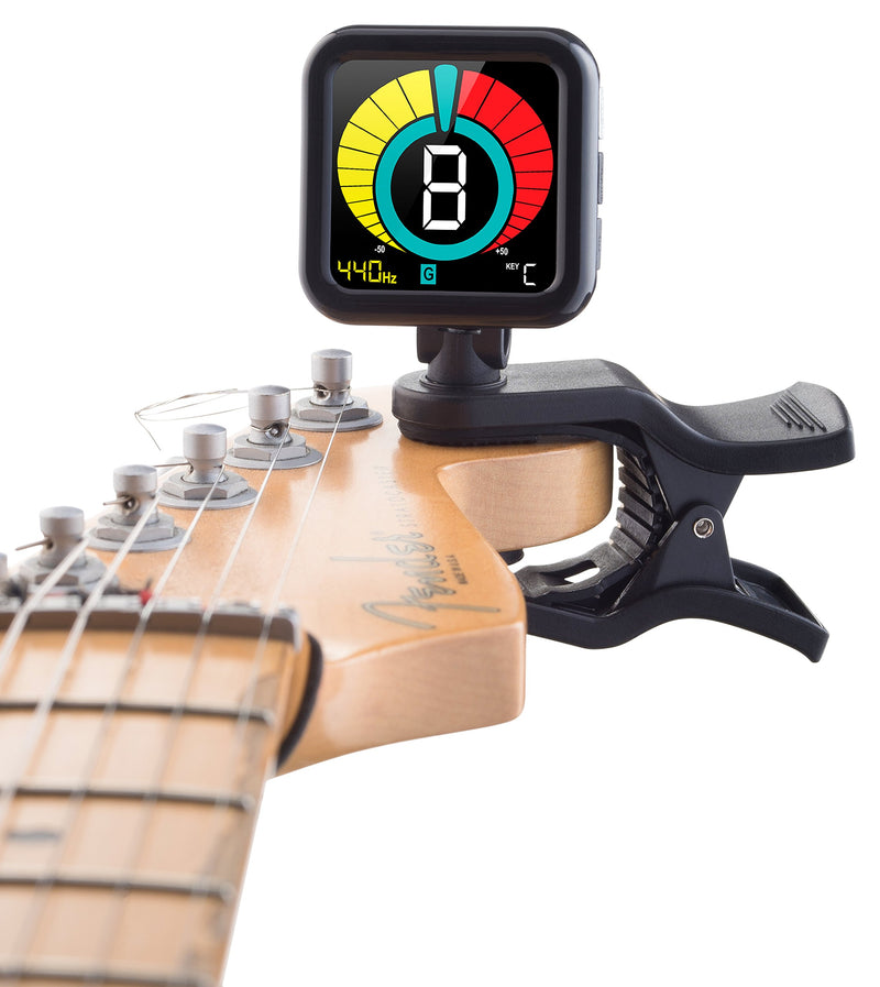 TimbreGear Clip-On Chromatic Guitar Tuner (Pitch Black) with FREE 20 PACK PRO PACK GUITAR PICKS! For Guitar, Bass Guitar, Acoustic Guitar, Electric Guitar, Ukulele, Violin Pitch Black