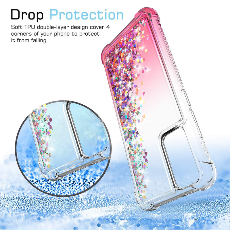 YZOK Samsung A02S Case,Galaxy A02S Case,with HD Screen Protector,Shockproof Protective Clear Case for Girls Women,Bling Sparkle Quicksand Hard Shell TPU Case for Samsung Galaxy A02S, Gradient Pink