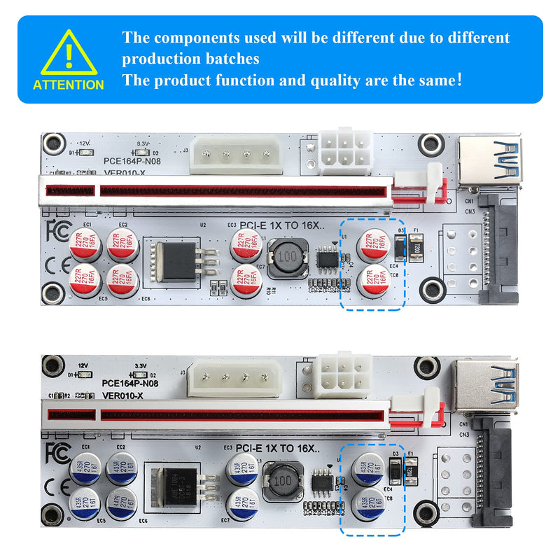 BEYIMEI PCI-E 1X to 16X Riser Card,GPU Riser Adapter Card,with 0.6 m USB 3.0 Extension Cable,6PIN / 4PIN / SATA Interface, for Bitcoin & Crypto Mining Ethereum Mining ETH(VER010-X, 6 Pack) PCI-E 1X to 16X Riser Card(VER010-X)