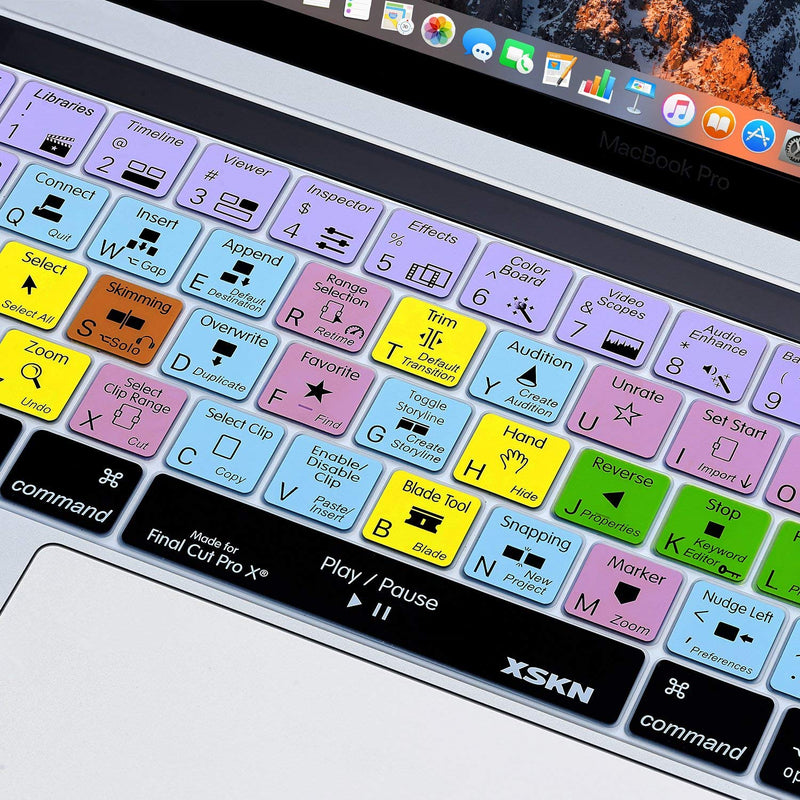 XSKN Final Cut Pro X Silicone Shortcuts Keyboard Skins are Compatible with Touch Bar Models MacBook Pro 13 inch (A2159 A1706 A1989) and 15 inch (A1707 A1990) US & EU Versions