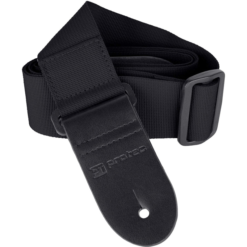 Protec Guitar Strap with Leather Ends and Pick Pocket, Black Nylon Strap (Black)