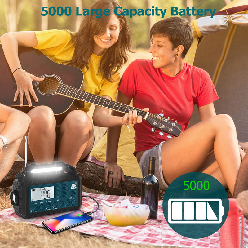 NOAA Emergency Weather Alert Radio, 5000 Large Capacity Hand Crank Solar Powered AM/FM/Shortwave Radio for Home, Portable LED Camping Flashlight Reading Lamp, Phone Charger Earphone Jack,SOS Alarm Blue