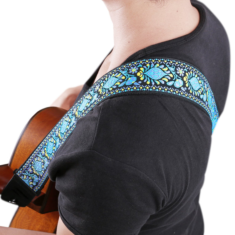 Guitar Strap, Anwenk Electric Guitar Strap Acoustic Strap Bass Strap 2"Jacquard Weave Hootenanny Style with Tie Pick Pocket Strap Locks 2 Picks,Genuine Leather Ends,Top Grade Material Blue