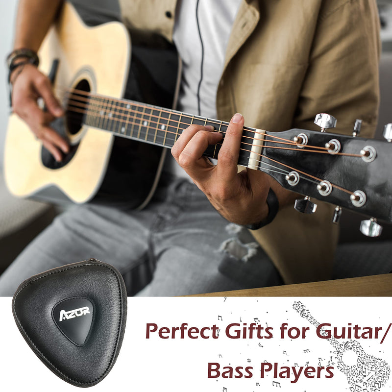 AZOR Guitar Picks Holder Case Bag with 22pcs Acoustic Electric Guitar Colorful Picks Variety Pack Picks Storage Pouch Box, PU leather Guitar Plectrums Bag with Lanyard, Gift for Guitarist