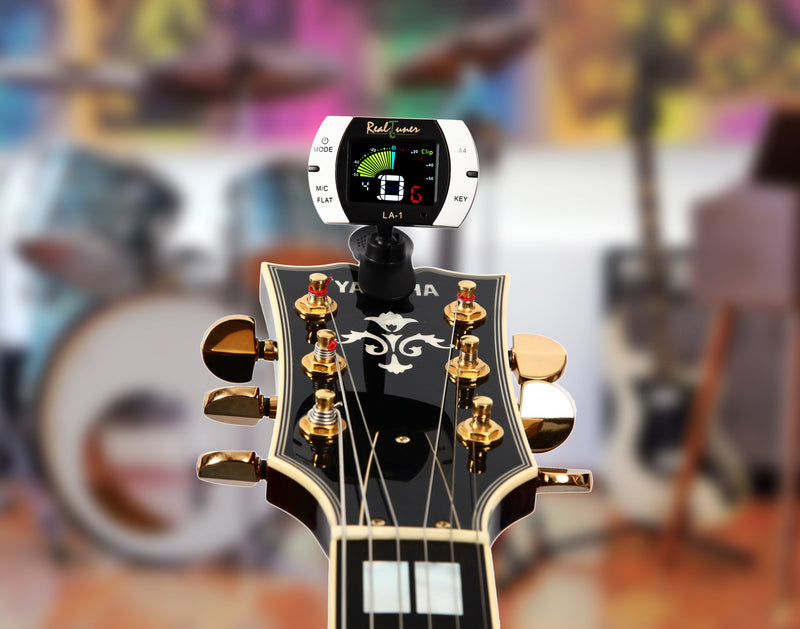 Real Tuner - Chromatic Clip-on Tuner for Guitar, Bass, Violin, Ukulele, Banjo, Brass and Woodwind Instruments - Bright Full Color Display - Extra Mic Function - A4 Pitch Calibration - Transposition Black