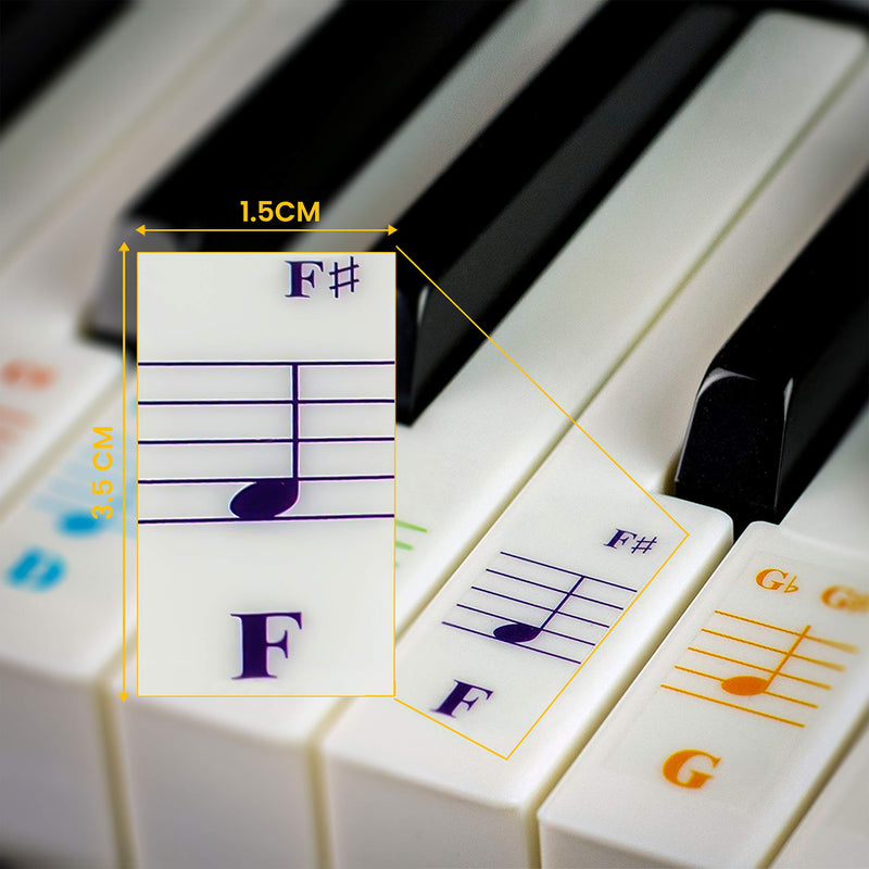 Color Piano and Keyboard Stickers and Complete Color Note Piano Music Lesson and Guide Book for Kids and Beginners; Designed and Printed in USA