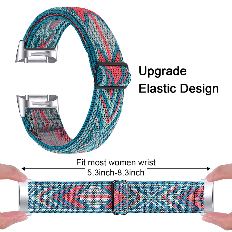 Elastic Band Compatible with Fitbit Charge 5 Bands, Replacement Stretch Braided Elastics Nylon Wristband Sport Loop Strap for Fitbit Charge 5 Women&Men (Pattern37#)
