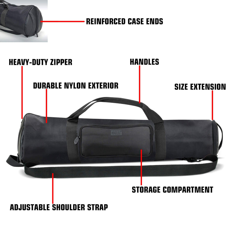 USA Gear Padded Tripod Case Bag - Holds Tripods from 21 to 35 inches - Adjustable Size Extension, Storage Pocket and Shoulder Strap for Professional Camera Accessories and Photo Carrying Needs (Black) Black