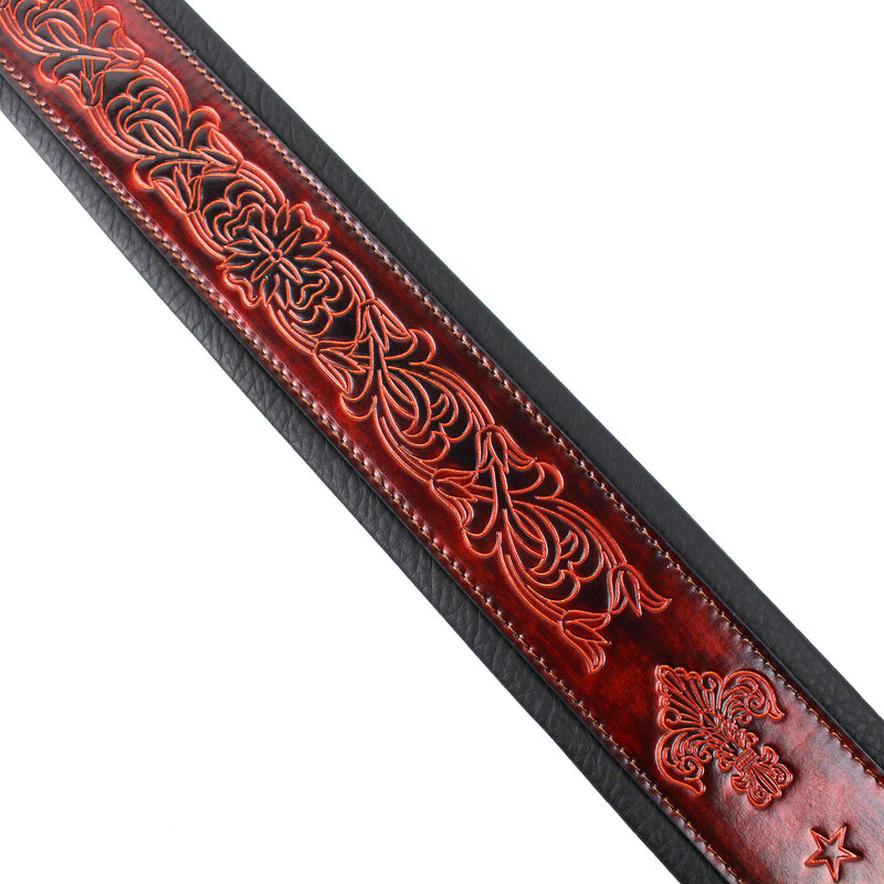 Walker And Williams GB-21 Red Bourbon Padded Leather Strap with Fleur De Lis & French Chain Design