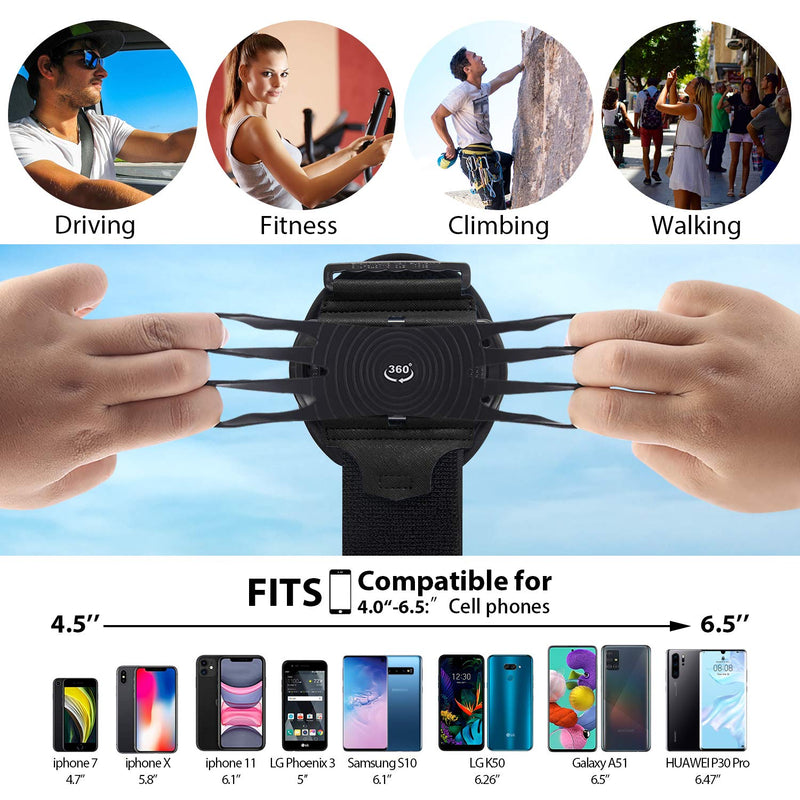 HLOMOM Wristband Phone Holder for iPhone 12/12 Pro Max/XR/11/X/8 Plus/8/7/6 Plus Detachable Sports Wristband, Running Phone Holder for Cell Phones 4''-6.5''Phones, 360°Rotatable with Key Holder S (Arm-circumference: 14-28cm)