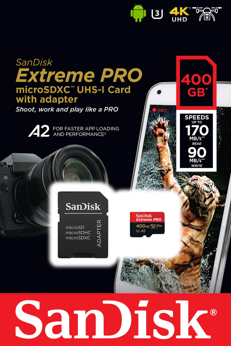 SanDisk Extreme Pro Micro SDXC UHS-I U3 A2 V30 Memory Card + Adapter (400GB) 400GB