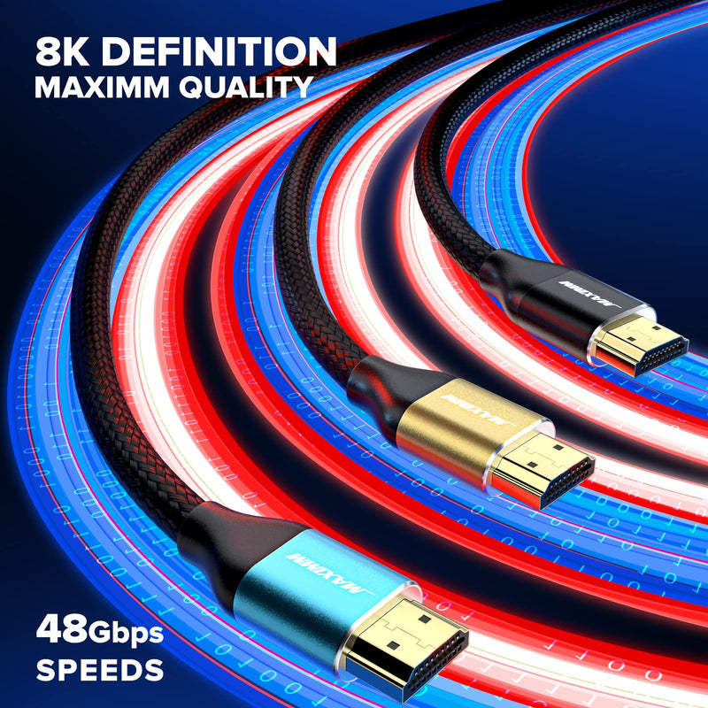 HDMI Cable 8k (Maximm Cable’s New Upgraded Design) HDMI 2.1, 10ft, Certified 48Gbps, 8K@60Hz 18Gbps 4K@120Hz Ultra High-Speed Gaming HDMI Cable, 8k/4k Cable, 3 Pack, UL-Listed 10 Feet