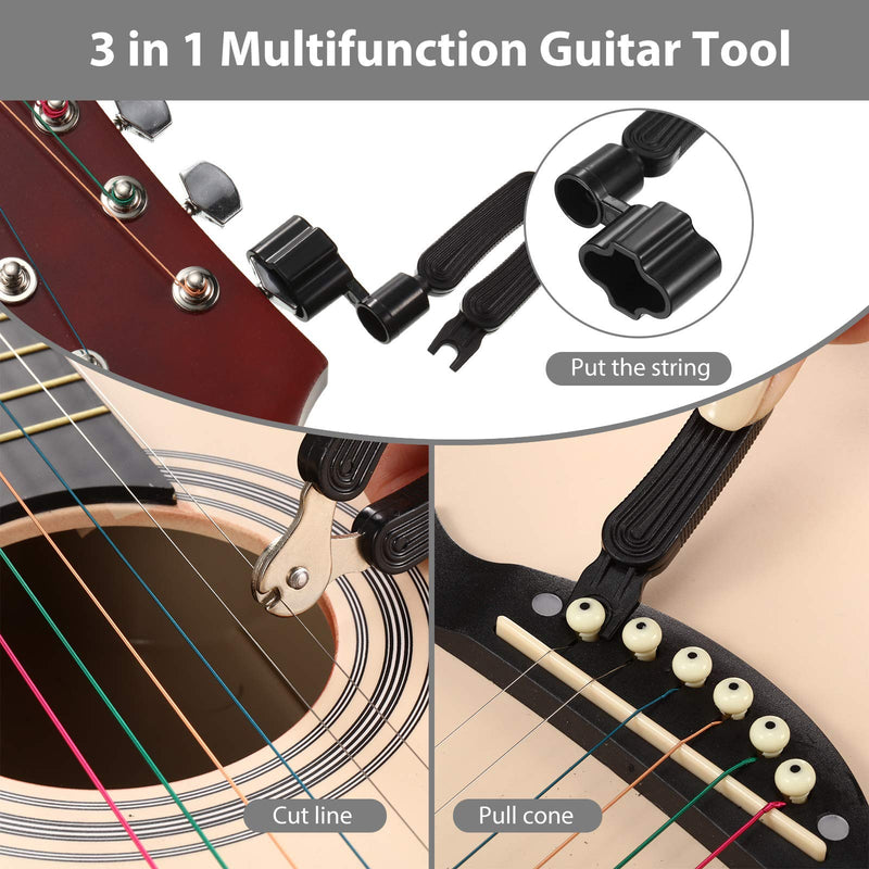 eBoot 3-in-1 Guitar String Winder Cutter and String Pin Puller Multifunctional Guitar Repair Tool with 8 Pieces Guitar Picks Including 0.46 mm, 0.71 mm, 0.96 mm, 1.2 mm