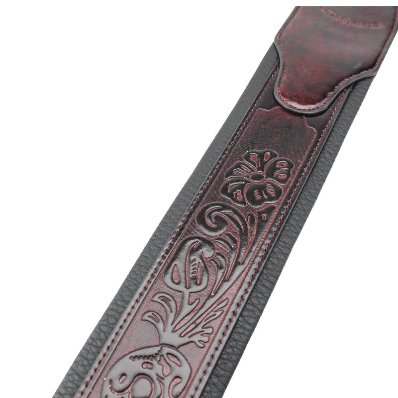 Walker & Williams GB-123 Oxblood Brown Padded Guitar Strap Texas Stars & Skulls