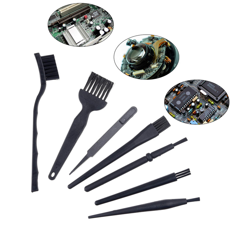 CamKix Multi-Purpose Brushes (Black) - 9 Pack - 7X Multi-Sized Brushes, 1x Anti-Static Tweezers, 1x Cleaning Cloth - Small Gaps - Computers, Keyboards, PCBs, Vents, Car Interior, Window Track